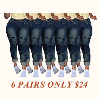 🔥 6 Packs Clearance Sale  🔥Raw Hem Pocket High Waisted Denim Jeans