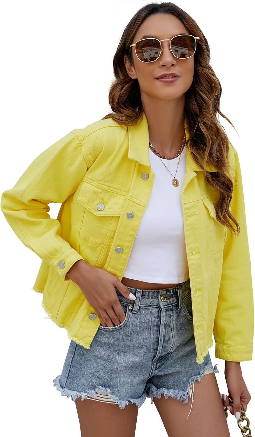 🔥Last day promotion⏰—Womens Washed Crop Denim Jacket With Pockets