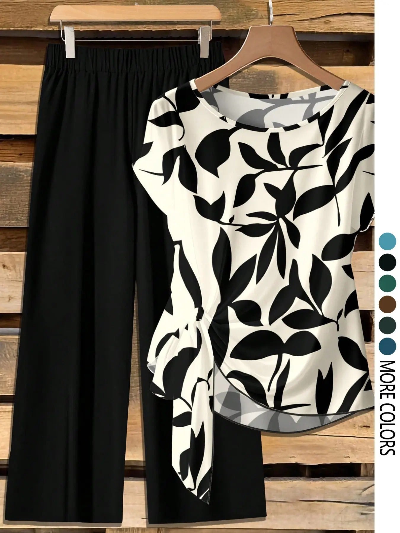 Women's Casual Printed Necktie Shirt and Loose Straight Pants Two-Piece Set