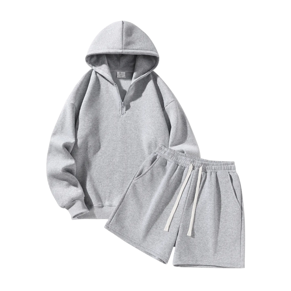 Men's Half-Zip Hoodie with Shorts Two-Piece Set