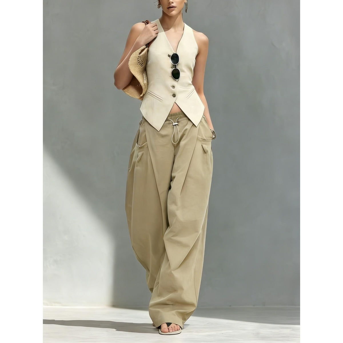 Hiphop Cool Girl Style Pleated Cuffed Lantern Pants