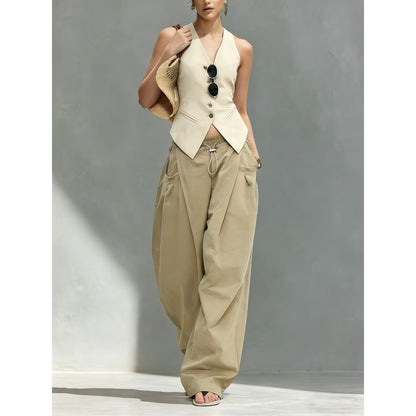 Hiphop Cool Girl Style Pleated Cuffed Lantern Pants
