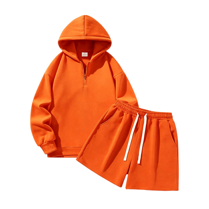 Men's Half-Zip Hoodie with Shorts Two-Piece Set