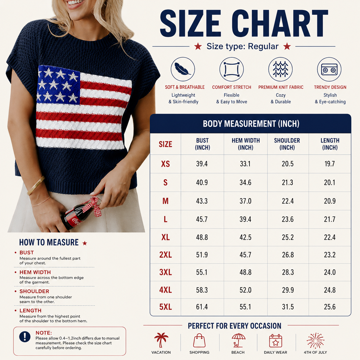 Women's American Flag Knit Top – Patriotic 4th of July Summer Sweater Vest
