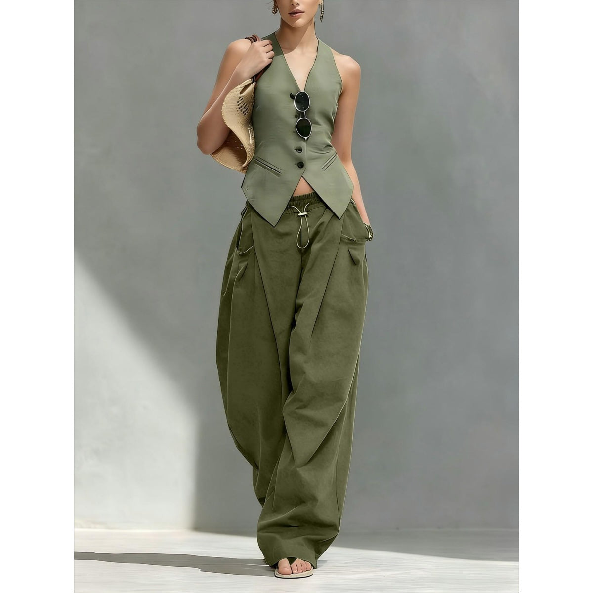 Hiphop Cool Girl Style Pleated Cuffed Lantern Pants