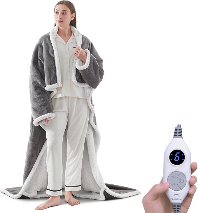 🔥 BESTSELLER | 6PCS $24.99 |🔥Wearable Heated Blanket with Foot Pocket Sherpa🔥Overheat Protection & Auto Shut-Off