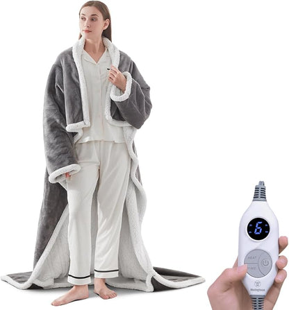 🔥 BESTSELLER | 6PCS $24.99 |🔥Wearable Heated Blanket with Foot Pocket Sherpa🔥Overheat Protection & Auto Shut-Off