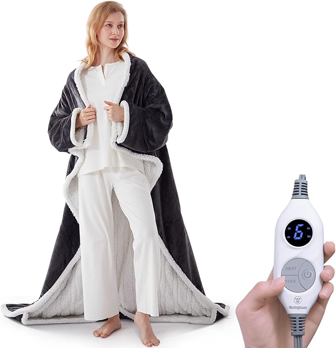 🔥 BESTSELLER | 6PCS $24.99 |🔥Wearable Heated Blanket with Foot Pocket Sherpa🔥Overheat Protection & Auto Shut-Off