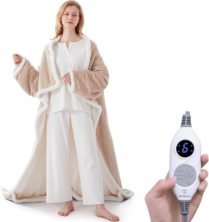 🔥 BESTSELLER | 6PCS $24.99 |🔥Wearable Heated Blanket with Foot Pocket Sherpa🔥Overheat Protection & Auto Shut-Off