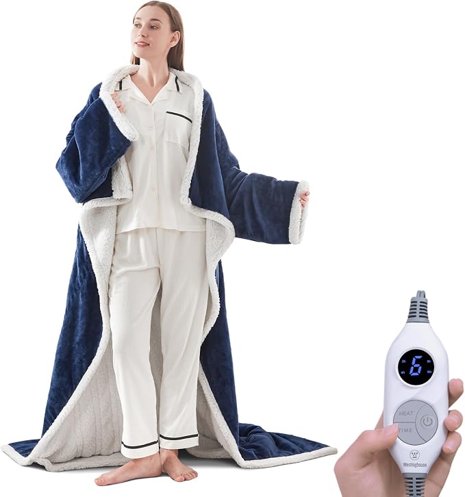 🔥 BESTSELLER | 6PCS $24.99 |🔥Wearable Heated Blanket with Foot Pocket Sherpa🔥Overheat Protection & Auto Shut-Off