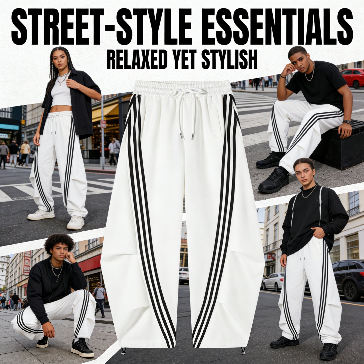 Flooo Loose Wide Leg Striped Track Pants