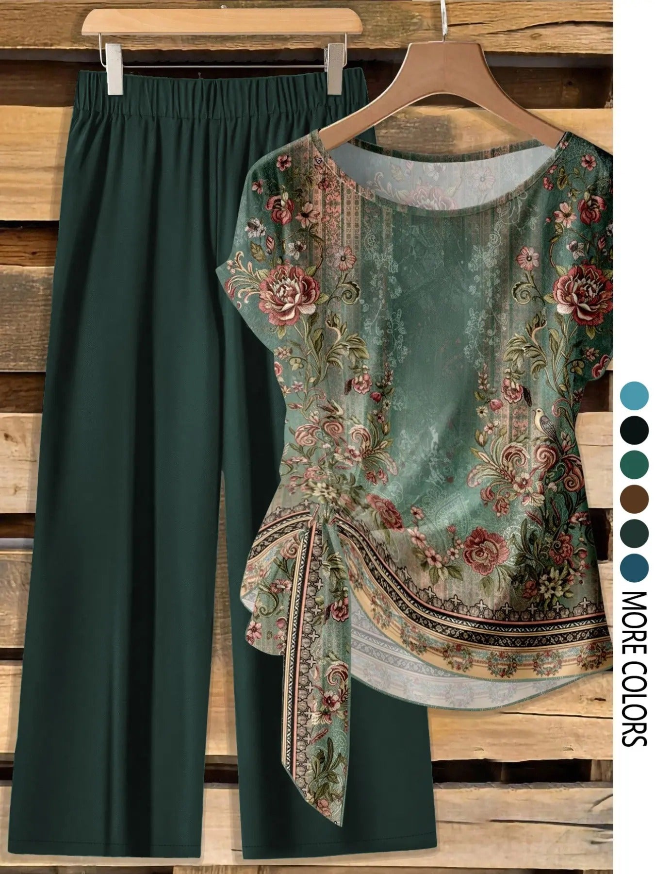 Women's Casual Printed Necktie Shirt and Loose Straight Pants Two-Piece Set