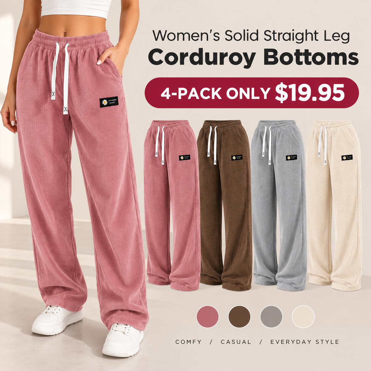 ⚡FINAL SALE ⚡Women's Relaxed-Fit Straight-Leg Corduroy Bottoms-100% Cotton