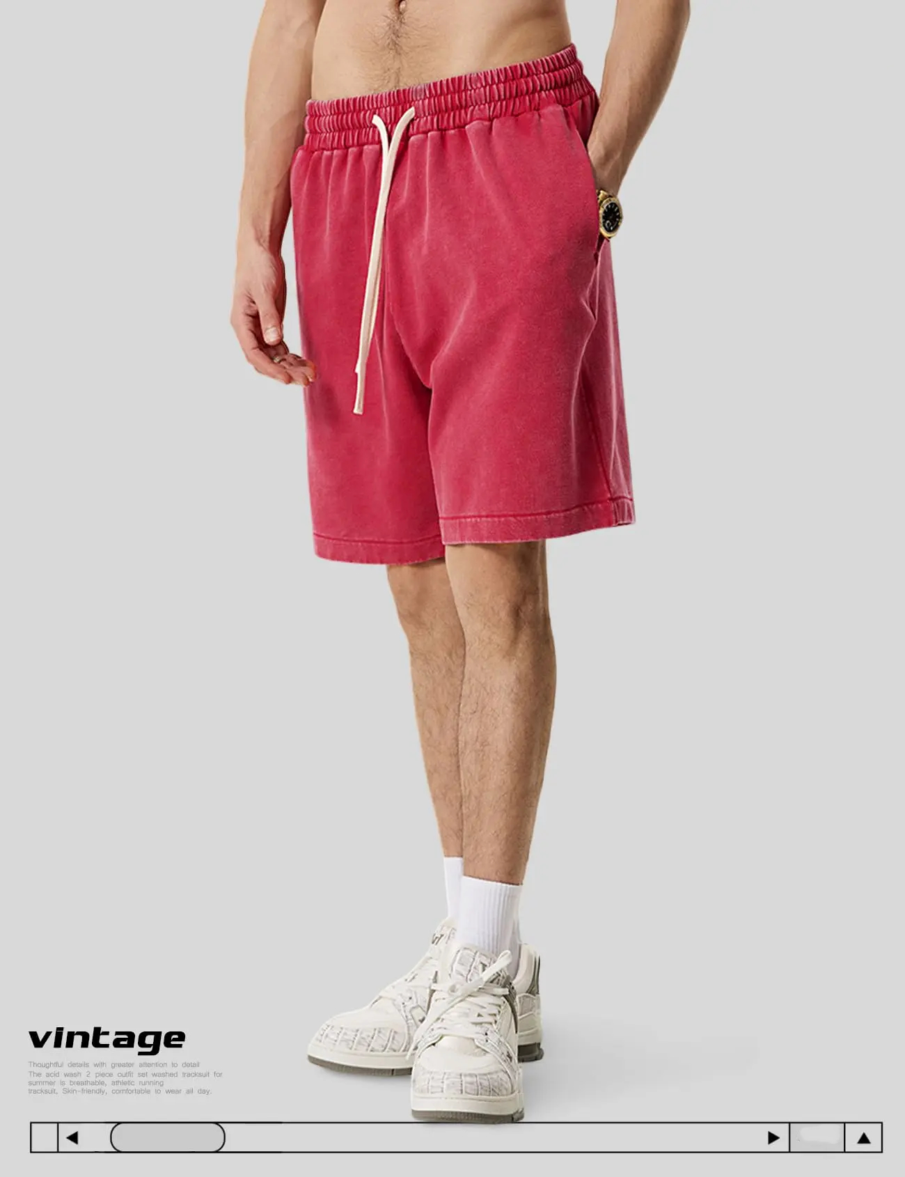 Unisex Cotton Athletic Vintage Acid Wash Elastic Waist Sweat Shorts