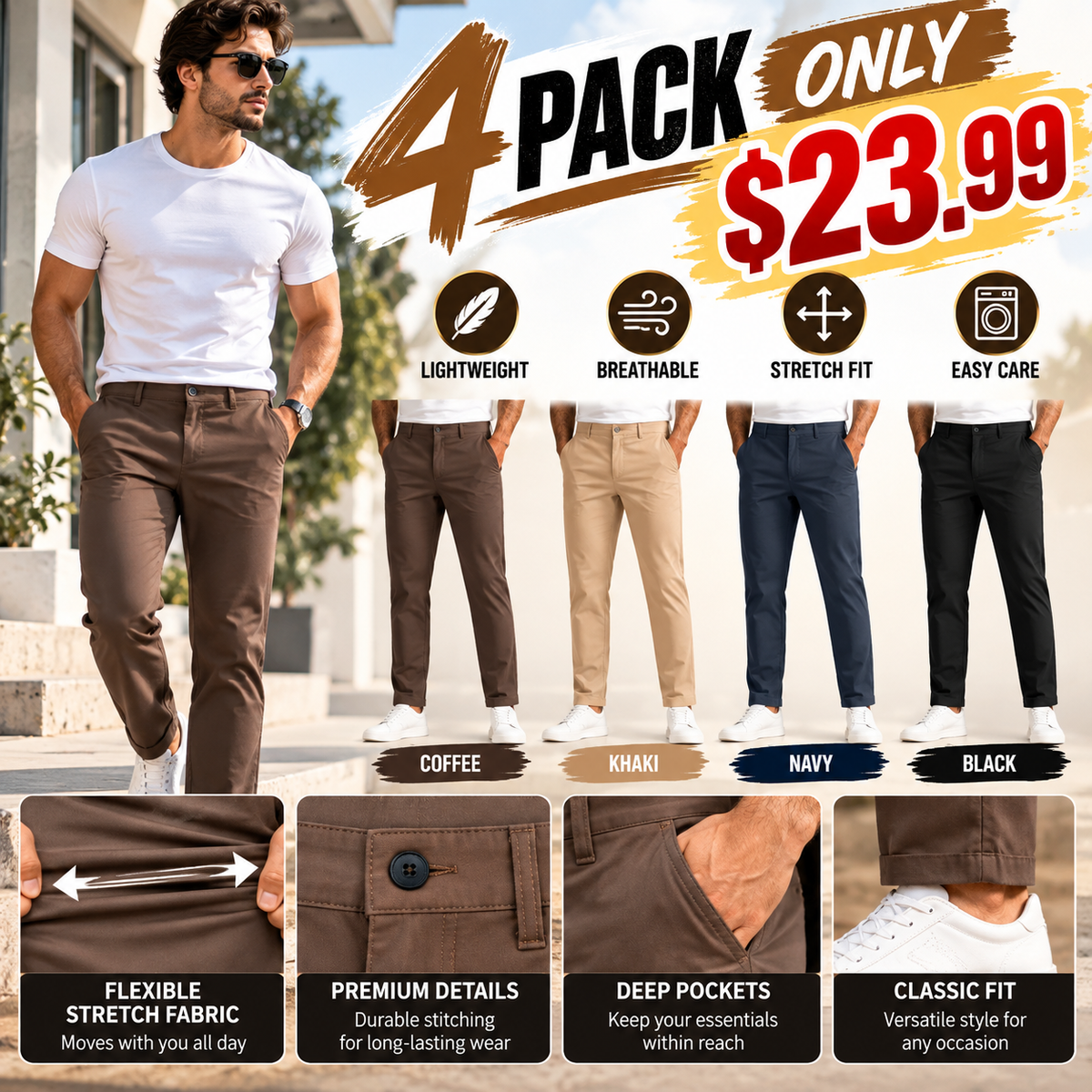 💥 Huge Fall Savings 🔥 8-Pack  Only $25.95🔥Men's Golf Stretch Straight Pants