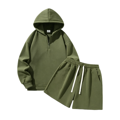 Men's Half-Zip Hoodie with Shorts Two-Piece Set