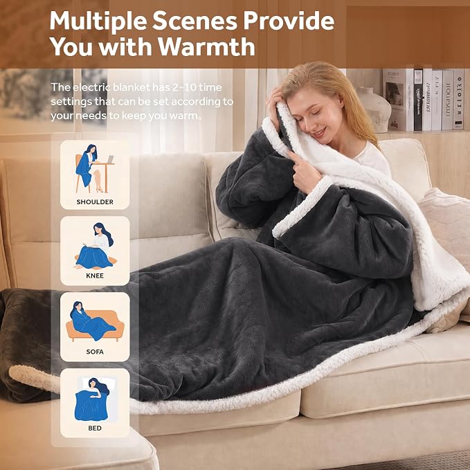 🔥 BESTSELLER | 6PCS $24.99 |🔥Wearable Heated Blanket with Foot Pocket Sherpa🔥Overheat Protection & Auto Shut-Off