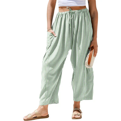 Womens Wide Leg Gingham Striped Plaid Pants with Pockets