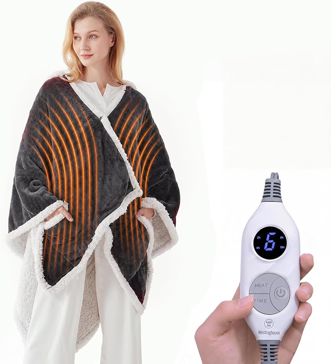 🔥 BESTSELLER | 6PCS $24.99 |🔥Wearable Heated Blanket with Foot Pocket Sherpa🔥Overheat Protection & Auto Shut-Off