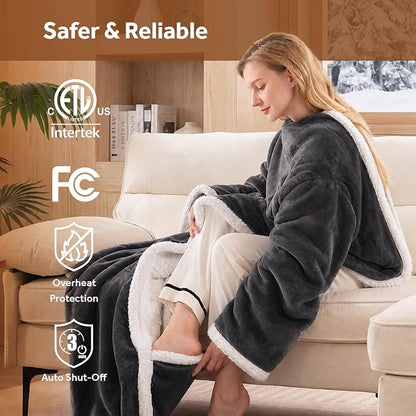 🔥 BESTSELLER | 6PCS $24.99 |🔥Wearable Heated Blanket with Foot Pocket Sherpa🔥Overheat Protection & Auto Shut-Off