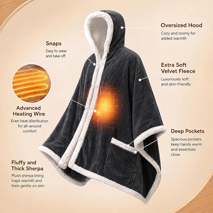🔥 BESTSELLER | 6PCS $24.99 |🔥Wearable Heated Blanket with Foot Pocket Sherpa🔥Overheat Protection & Auto Shut-Off