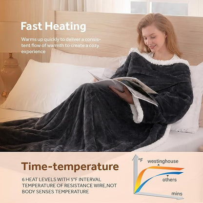 🔥 BESTSELLER | 6PCS $24.99 |🔥Wearable Heated Blanket with Foot Pocket Sherpa🔥Overheat Protection & Auto Shut-Off