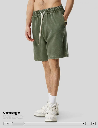 Unisex Cotton Athletic Vintage Acid Wash Elastic Waist Sweat Shorts