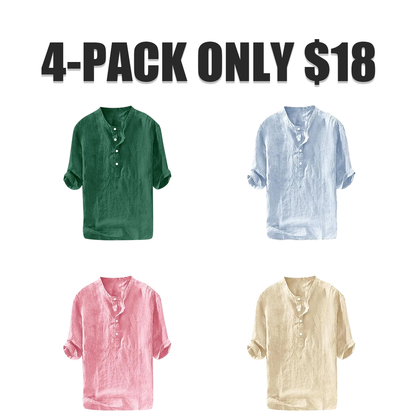 Mens Linen Shirts Casual Cotton 3/4 Sleeve Regular-Fit Henley T-Shirt
