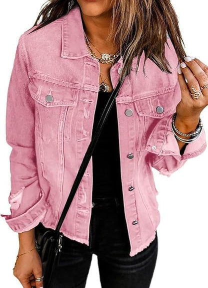 🔥Last day promotion⏰—Womens Washed Crop Denim Jacket With Pockets