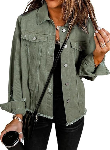 🔥Last day promotion⏰—Womens Washed Crop Denim Jacket With Pockets