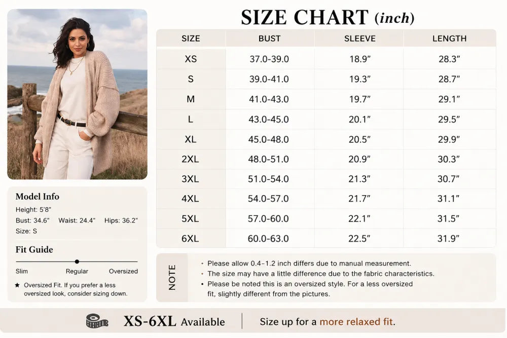 Women's Oversized Cardigan Sweater Fall Long Lantern Sleeve Knit Open Front Lightweight Sweater Knitwear Tops