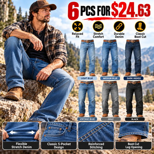 🔥 BESTSELLER | 6PCS $24.63 | Men's  Relaxed Stretch Legacy Boot Cut Jean