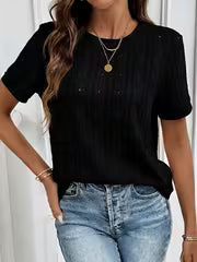 2026 Spring/Summer New Commuter Textured Jacquard Hollow Short-Sleeve Round-Neck T-Shirt, Casual And Minimalist Women'S Top