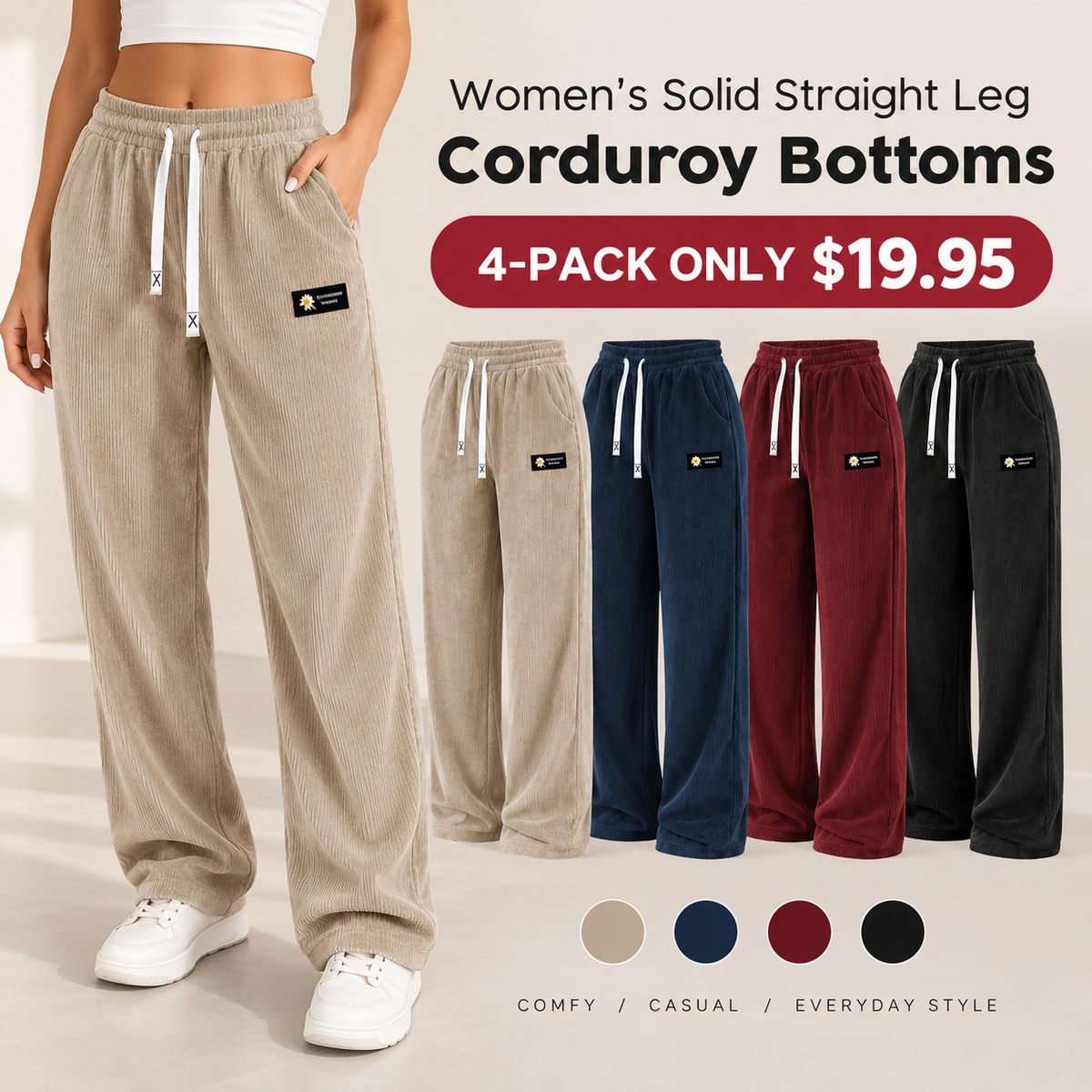 ⚡FINAL SALE ⚡Women's Relaxed-Fit Straight-Leg Corduroy Bottoms-100% Cotton