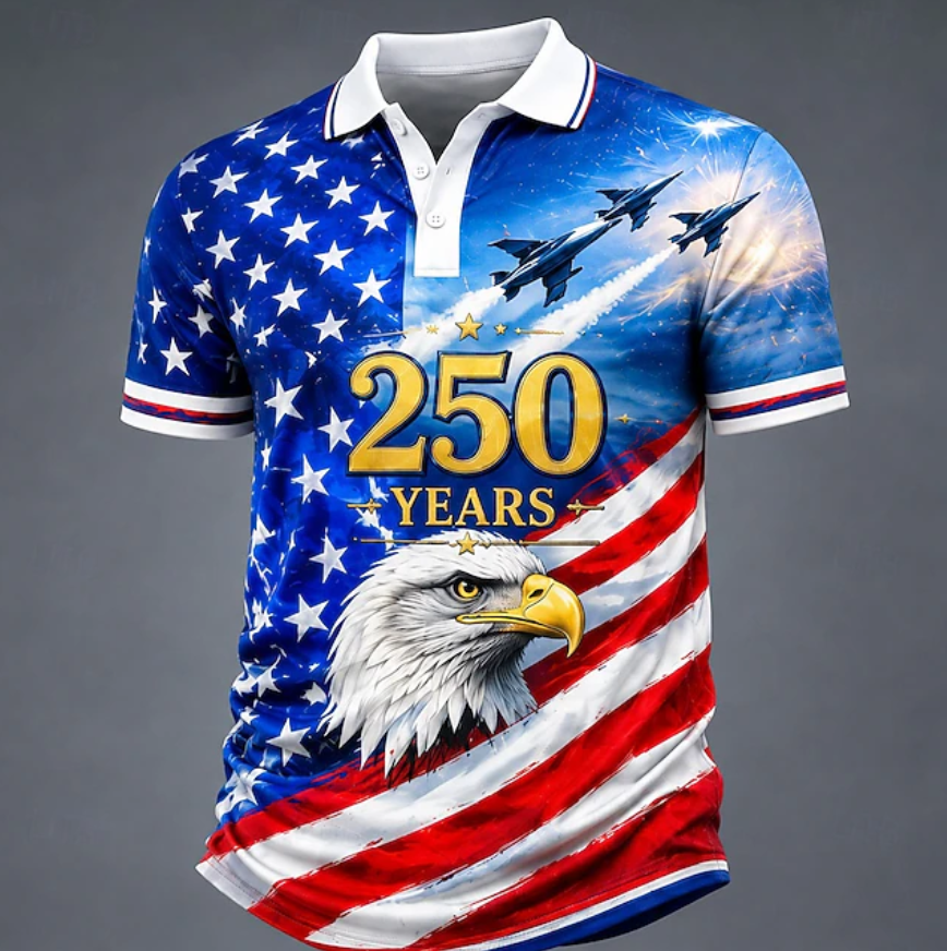 4th of July 2026 250th Men's American US Flag Polo Shirts Short Sleeve Polo Shirts 