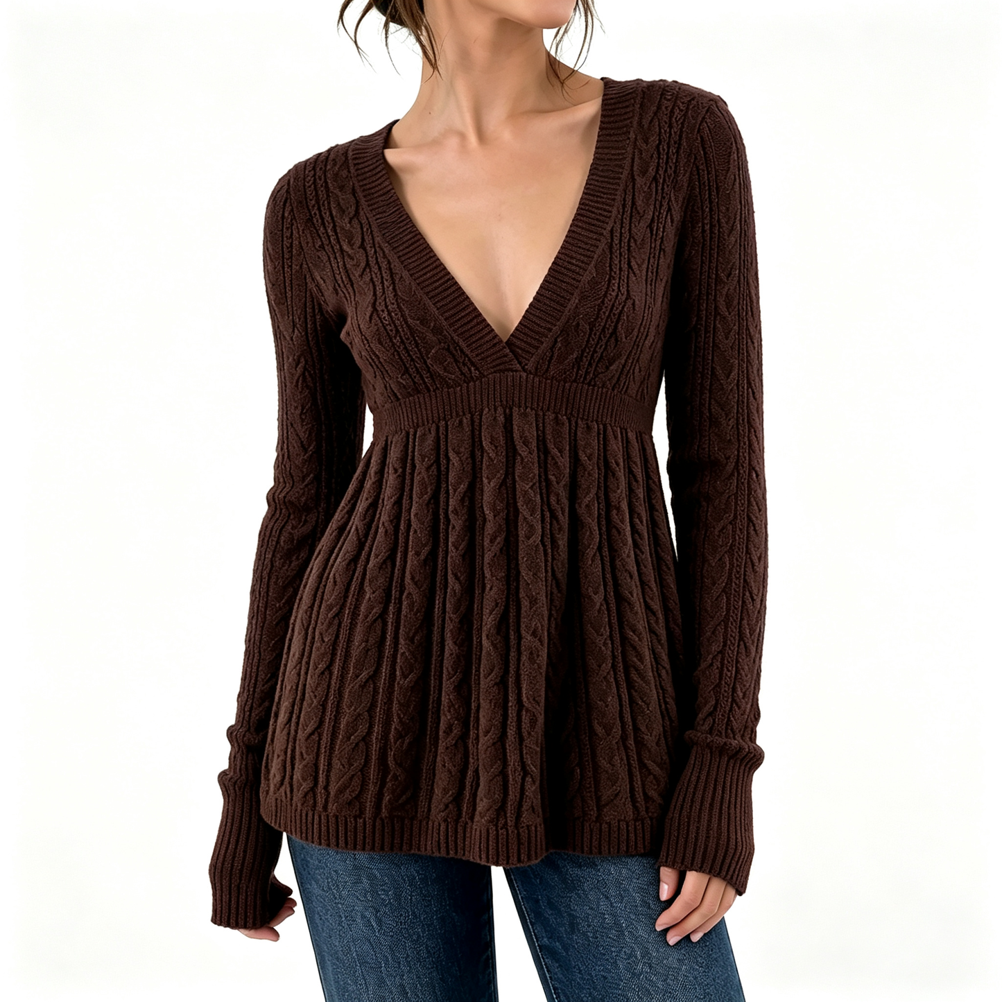 ⚡FINAL SALE-Women's Soft Long Sleeve V-neck High Waist Knitwear