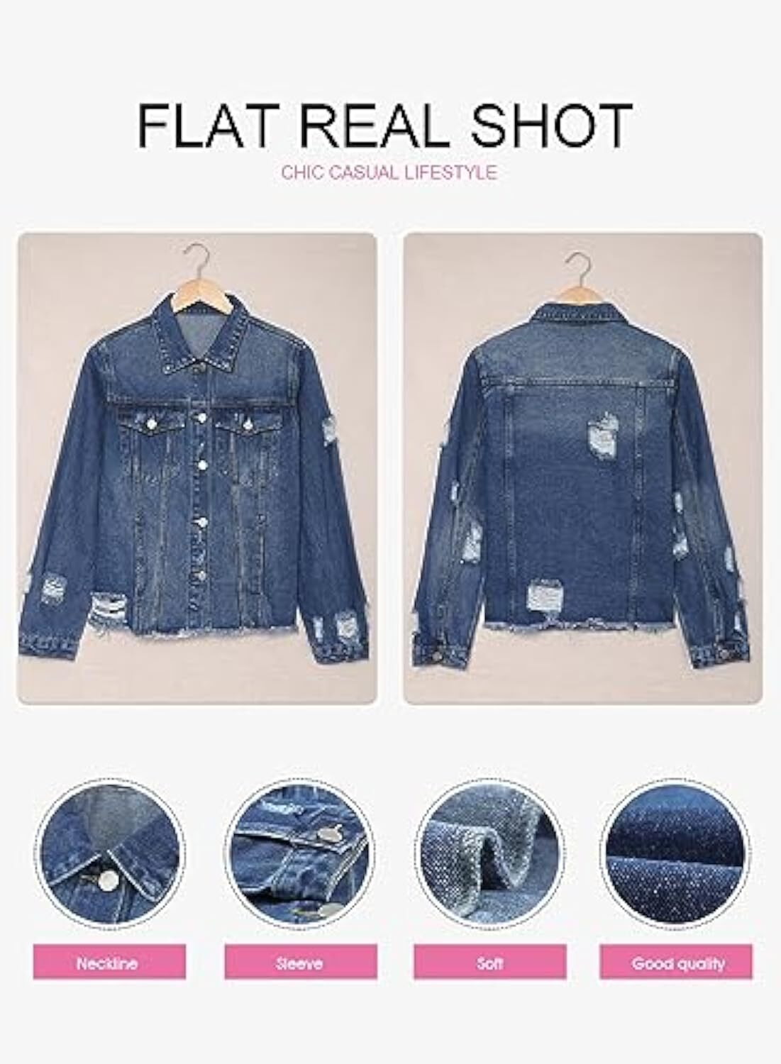 🔥Last day promotion⏰—Womens Washed Crop Denim Jacket With Pockets