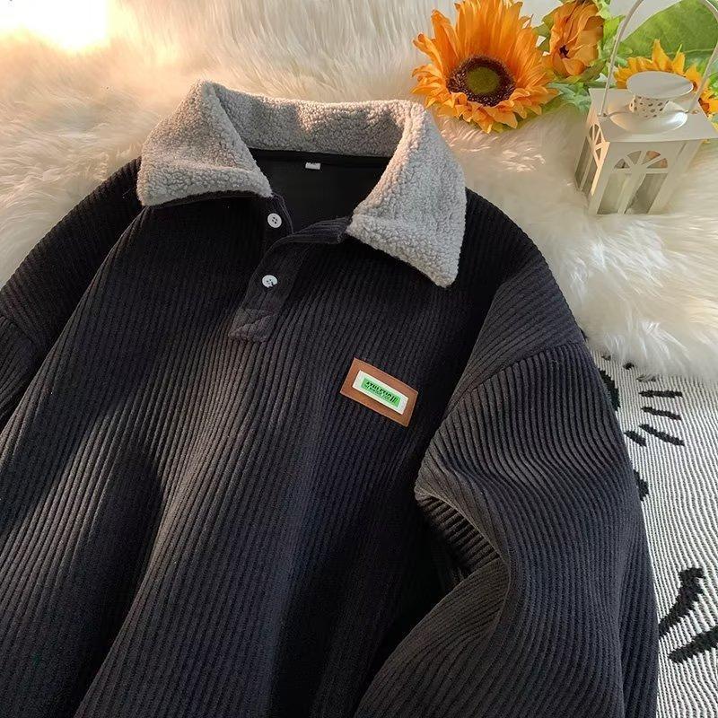 Corduroy Polo collar sweater couple