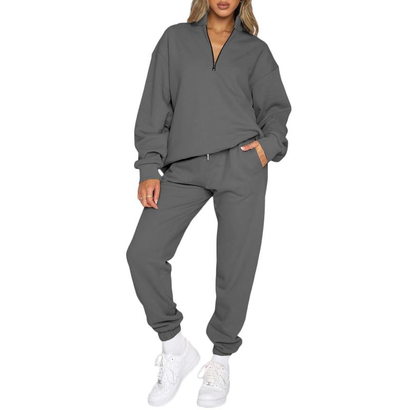 🔥 BESTSELLER | 8PCS $24.63 |Women's Oversized Half-Zip 2-Piece Jogger Set