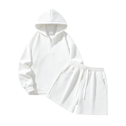 Men's Half-Zip Hoodie with Shorts Two-Piece Set