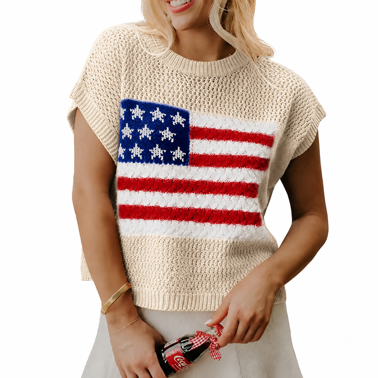 Women's American Flag Knit Top – Patriotic 4th of July Summer Sweater Vest