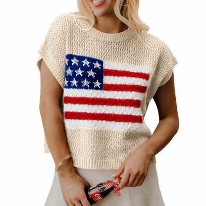 Women's American Flag Knit Top – Patriotic 4th of July Summer Sweater Vest