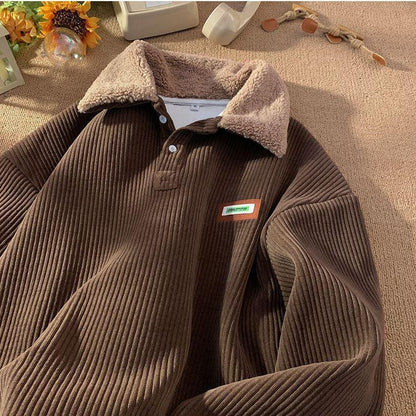 Corduroy Polo collar sweater couple