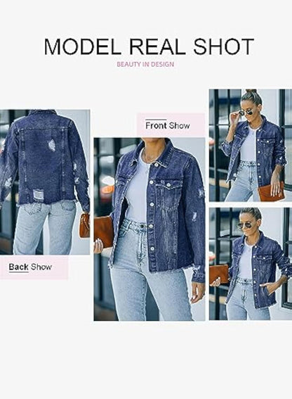 🔥Last day promotion⏰—Womens Washed Crop Denim Jacket With Pockets