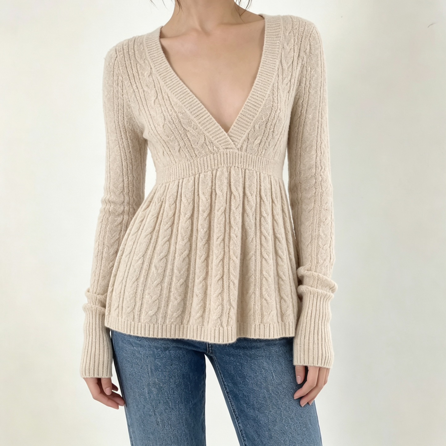 ⚡FINAL SALE-Women's Soft Long Sleeve V-neck High Waist Knitwear