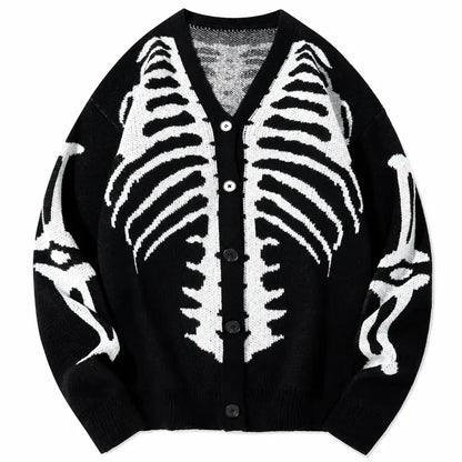 🎃Bestseller unisex Halloween knit cardigan. Skeleton print, button‐front V‐neck loose fit. Soft for spooky season & daily fall wear, multiple sizes available.🔥