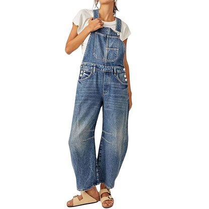 Women's Wide-Leg Denim Overall Vintage Barrel Jumpsuit