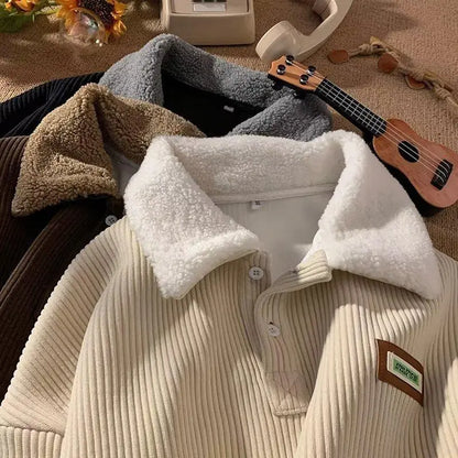 Corduroy Polo collar sweater couple