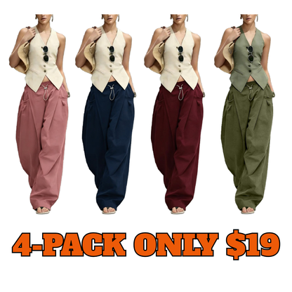 Hiphop Cool Girl Style Pleated Cuffed Lantern Pants