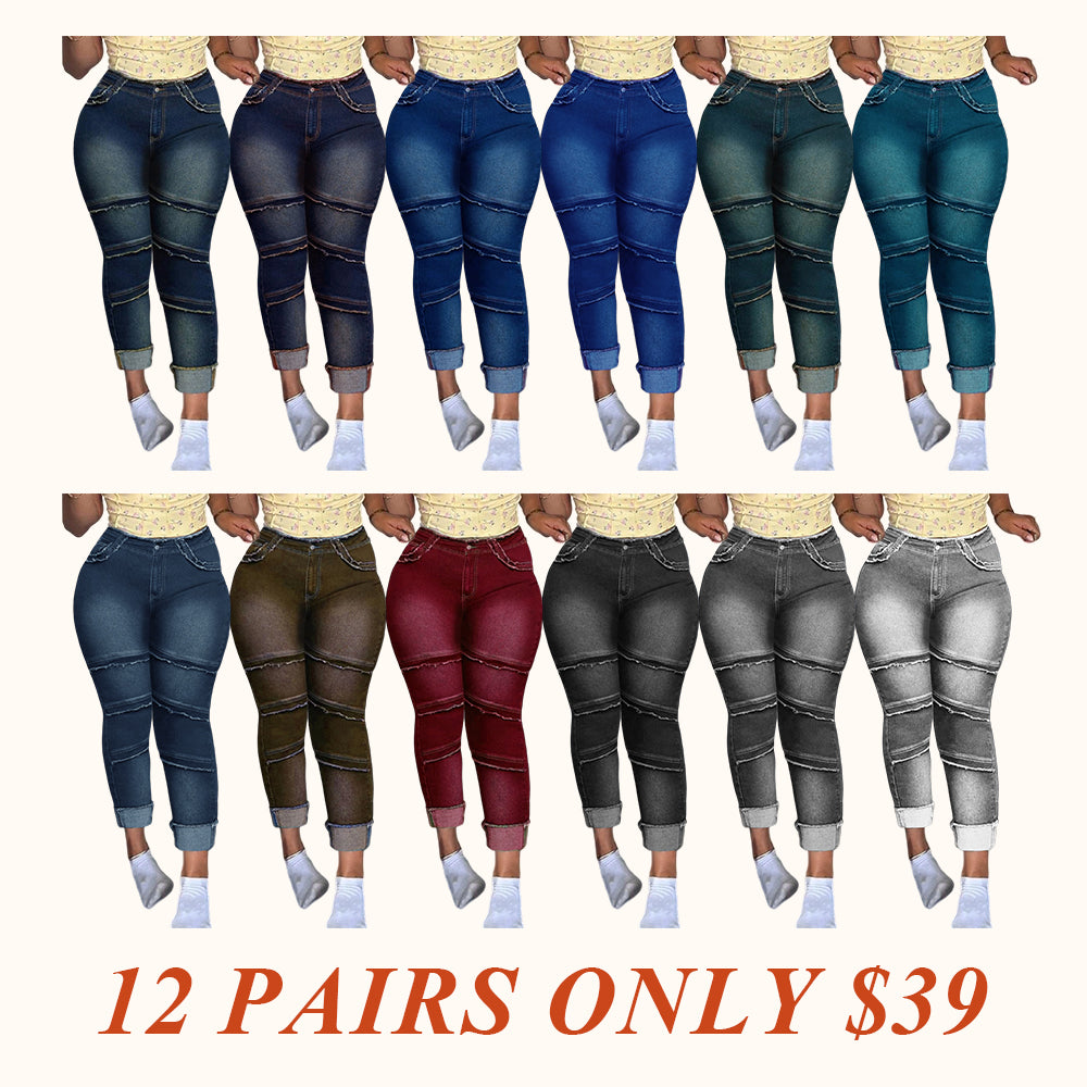 🔥 6 Packs Clearance Sale  🔥Raw Hem Pocket High Waisted Denim Jeans
